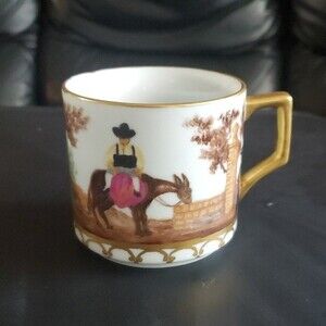 Dorothy L. Huber Handpainted China Mug (1967) - Galva, IL Donkey & Farmer